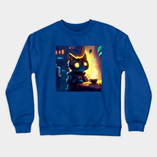 Futuristic Cat is Serving Some Coffee to a Customer Crewneck Sweatshirt